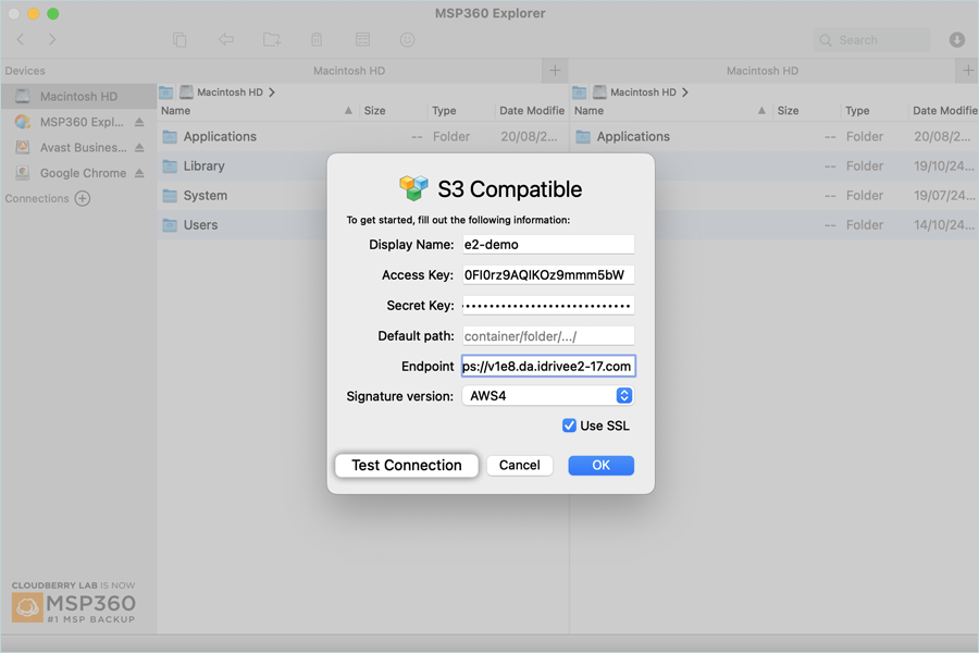 Click Test Connection