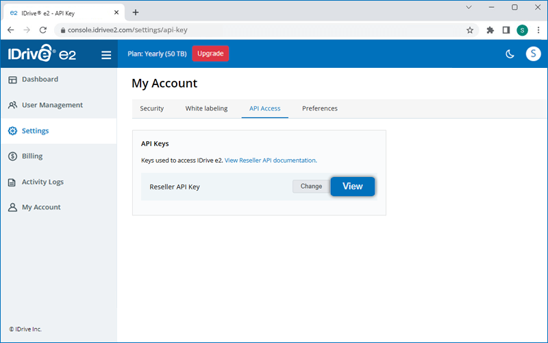 Faq Reseller - API access key settings screen in reseller console